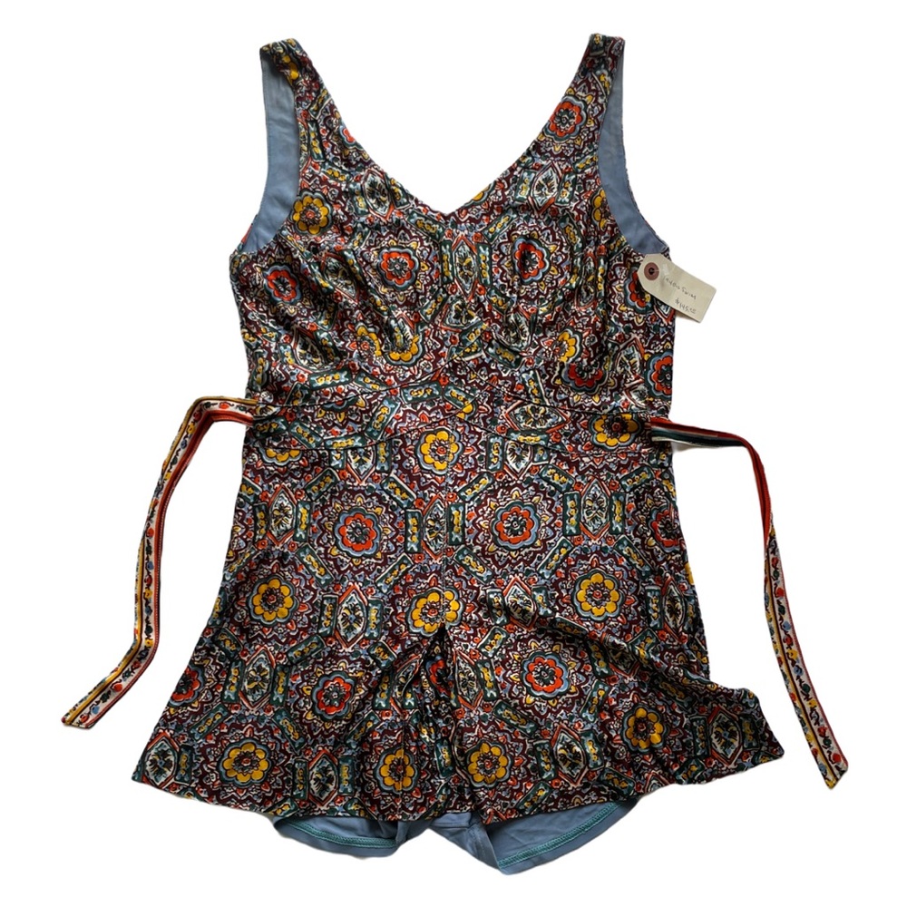 RARE VINTAGE 1940s Catalina Skirted Paisley & Floral Swim Suit/ Swimwear  Small